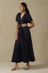 Aarke Ritu Kumar_Blue Blended Fabric Printed Floral V Neck Crop Top And Skirt Set _Online_at_Aza_Fashions