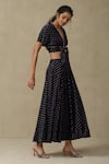 Buy_Aarke Ritu Kumar_Blue Blended Fabric Printed Floral V Neck Crop Top And Skirt Set _Online_at_Aza_Fashions