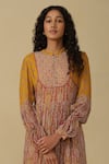 Shop_Aarke Ritu Kumar_Yellow Blended Printed Geometric Mandarin Collar Dress _Online_at_Aza_Fashions