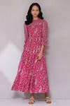 Buy_Aarke Ritu Kumar_Pink Blended Printed Paisley Round Flower Dress _at_Aza_Fashions