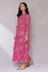 Aarke Ritu Kumar_Pink Blended Printed Paisley Round Flower Dress _Online_at_Aza_Fashions