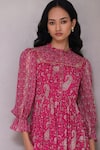 Shop_Aarke Ritu Kumar_Pink Blended Printed Paisley Round Flower Dress _Online_at_Aza_Fashions