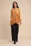 Buy_Ritu Kumar_Yellow Viscose Printed Floral V Neck Kurta With Inner _at_Aza_Fashions