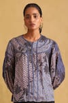 Shop_Ritu Kumar_Blue Viscose Printed Abstract Notched Short Kurta _Online_at_Aza_Fashions