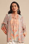 Ritu Kumar_Green Viscose Printed Floral Tie-up Short Kurta _Online_at_Aza_Fashions