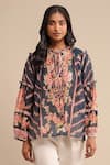 Ritu Kumar_Blue Viscose Printed Floral Tie-up Pattern Short Kurta _Online_at_Aza_Fashions