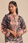 Ritu Kumar_Blue Viscose Printed Floral Tie-up Pattern Short Kurta _at_Aza_Fashions