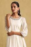 Shop_Ritu Kumar_White Cotton, Silk Embroidery Round Neck Tiered Dress _Online_at_Aza_Fashions