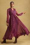 Buy_Ritu Kumar_Purple Chiffon Printed Floral Frill Maxi Dress_at_Aza_Fashions