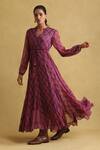 Ritu Kumar_Purple Chiffon Printed Floral Frill Maxi Dress_Online_at_Aza_Fashions