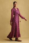 Buy_Ritu Kumar_Purple Chiffon Printed Floral Frill Maxi Dress_Online_at_Aza_Fashions