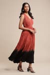 Buy_Ritu Kumar_Orange Viscose V Neck Ombre Crinkled Dress _Online_at_Aza_Fashions