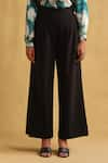 Shop_Ritu Kumar_Black Poly/span Wide-legged Pleated Trouser _at_Aza_Fashions