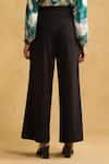 Shop_Ritu Kumar_Black Poly/span Wide-legged Pleated Trouser _Online_at_Aza_Fashions