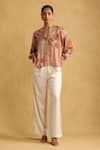 Buy_Ritu Kumar_Beige Poly/span Wide-legged Trouser _at_Aza_Fashions