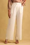 Shop_Ritu Kumar_Beige Poly/span Wide-legged Trouser _at_Aza_Fashions