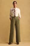 Buy_Ritu Kumar_Green Rayon Solid Wide-legged Trouser _at_Aza_Fashions