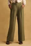 Shop_Ritu Kumar_Green Rayon Solid Wide-legged Trouser _at_Aza_Fashions