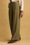 Ritu Kumar_Green Rayon Solid Wide-legged Trouser _Online_at_Aza_Fashions