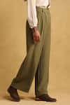 Buy_Ritu Kumar_Green Rayon Solid Wide-legged Trouser _Online_at_Aza_Fashions