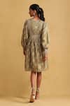 Shop_Ritu Kumar_Green Viscose Embroidered Floral Notched Print And Dress _at_Aza_Fashions