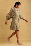Ritu Kumar_Green Viscose Embroidered Floral Notched Print And Dress _Online_at_Aza_Fashions