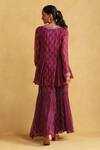 Shop_Ritu Kumar_Purple Chiffon Printed Floral Round Peplum Kurta And Sharara Set _at_Aza_Fashions