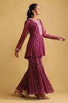 Buy_Ritu Kumar_Purple Chiffon Printed Floral Round Peplum Kurta And Sharara Set _Online_at_Aza_Fashions