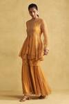 Ritu Kumar Yellow Chiffon Embroidery Round Floral Bloom Print Peplum Kurta And Sharara Set Online at Aza Fashions Ritu Kumar_Yellow Chiffon Embroidery Round Floral Bloom Print Peplum Kurta And Sharara Set_Online_at_Aza_Fashions