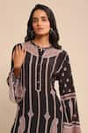 Shop_Ritu Kumar_Black Crepe Printed Paisley Band Collar Kurta And Palazzo Set _Online_at_Aza_Fashions