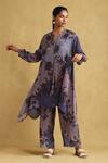 Buy_Ritu Kumar_Blue Viscose Printed Chinese Collar Micro Asymmetric Kurta And Palazzo Set _at_Aza_Fashions