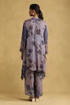 Shop_Ritu Kumar_Blue Viscose Printed Chinese Collar Micro Asymmetric Kurta And Palazzo Set _at_Aza_Fashions