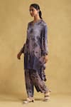 Ritu Kumar_Blue Viscose Printed Chinese Collar Micro Asymmetric Kurta And Palazzo Set _Online_at_Aza_Fashions