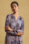 Shop_Ritu Kumar_Blue Viscose Printed Chinese Collar Micro Asymmetric Kurta And Palazzo Set _Online_at_Aza_Fashions