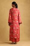 Shop_Ritu Kumar_Coral Viscose Embroidery Split V-neck Print Kurta With Palazzo _at_Aza_Fashions