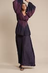 Buy_Ritu Kumar_Purple Viscose V-neck Ombre Peplum Kurta And Sharara Set_at_Aza_Fashions