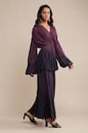 Buy_Ritu Kumar_Purple Viscose V-neck Ombre Peplum Kurta And Sharara Set_Online_at_Aza_Fashions