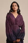 Shop_Ritu Kumar_Purple Viscose V-neck Ombre Peplum Kurta And Sharara Set_Online_at_Aza_Fashions