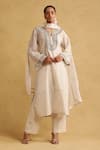 Buy_Ritu Kumar_Off White Cotton, Silk, Organza Embroidery, Tassels Split Kurta Palazzo Set _at_Aza_Fashions