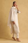 Buy_Ritu Kumar_Off White Cotton, Silk, Organza Embroidery, Tassels Split Kurta Palazzo Set _Online_at_Aza_Fashions
