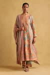 Buy_Ritu Kumar_Green Kurta And Dupatta- Cotton Chanderi Printed Floral Round Palazzo Set _at_Aza_Fashions