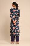 Shop_Ritu Kumar_Blue Cotton, Rayon Embroidery Round Neck Floral Bloom Print Kurta Pant Set_at_Aza_Fashions