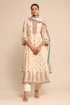 Buy_Ritu Kumar_Off White , Chanderi, Satin, Floral Print A-line Kurta Pant Set _at_Aza_Fashions
