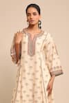 Shop_Ritu Kumar_Off White , Chanderi, Satin, Floral Print A-line Kurta Pant Set _Online_at_Aza_Fashions