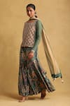 Ritu Kumar_Green Top- Cotton Voile Embroidered Boat Sharara Set _Online_at_Aza_Fashions