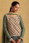 Shop_Ritu Kumar_Green Top- Cotton Voile Embroidered Boat Sharara Set _Online_at_Aza_Fashions