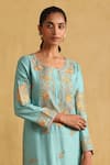 Shop_Ritu Kumar_Blue Kurta And Pant- Tusser Silk Embroidered Floral Round Straight Set _Online_at_Aza_Fashions