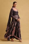 Buy_Ritu Kumar_Black Anarkali- Viscose And Crepe Printed Floral Scoop Paisley Set _Online_at_Aza_Fashions