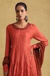 Shop_Ritu Kumar_Orange Viscose Tassels Scoop Neck Ombre A-line Kurta Set_Online_at_Aza_Fashions