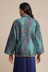 Shop_Ritu Kumar_Blue Viscose Mandarin Collar Micro Print Quilted Jacket _at_Aza_Fashions